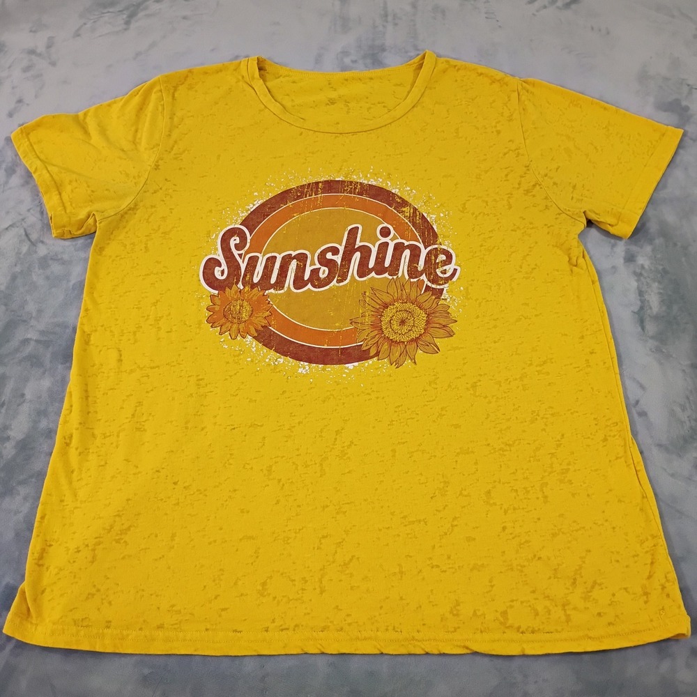 Sunshine Sunflower Yellow Burnout Graphic T-Shirt Retro Short Sleeve Tee